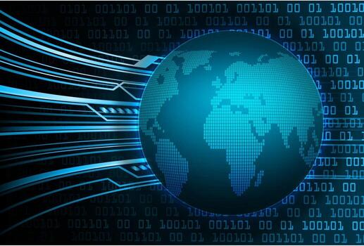 tecnología futura de la placa de circuito binario mundial, seguridad cibernética de hud azul vector