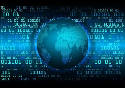 tecnología futura de la placa de circuito binario mundial, seguridad cibernética de hud azul vector