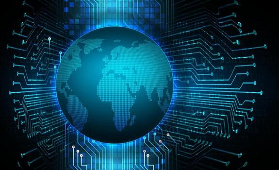 tecnología futura de la placa de circuito binario mundial, seguridad cibernética de hud azul vector