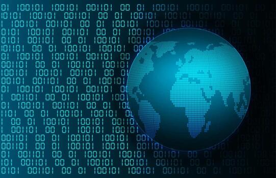 tecnología futura de la placa de circuito binario mundial, seguridad cibernética de hud azul vector