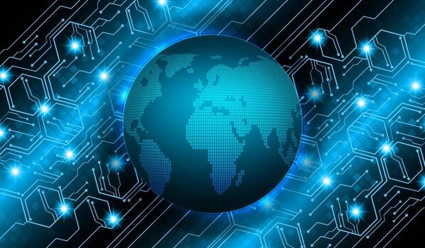 world binary circuit board future technology, blue hud cyber security vector