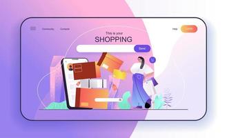 Shopping concept for landing page template vector