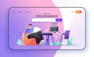 Programmer concept for landing page template vector