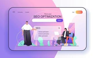 concepto de optimización seo para plantilla de página de destino vector