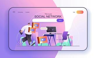 Social Network concept for landing page template vector