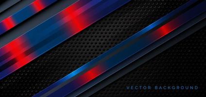 Template diagonal lines blue and red on black metal background. vector
