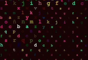 Dark multicolor, rainbow vector background with signs of alphabet.