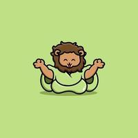 Cute lion yoga cartoon icon illustration vector