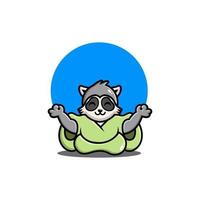Cute raccoon yoga cartoon icon illustration