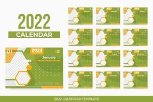 calendario de escritorio verde 2022 con marco vector