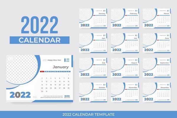 Blue desk calendar 2022 with frame