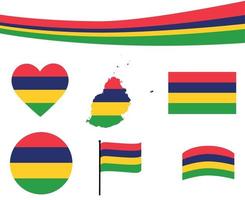 Mauritius Flag Map Ribbon And Heart Icons Vector Illustration Abstract