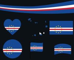 Cabo verde bandera mapa cinta y corazón icono ilustración vectorial abstracto vector