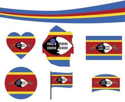 Eswatini Swaziland Flag Map Ribbon And Heart Icons Vector Abstract