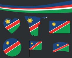 Namibia Flag Map Ribbon And Heart Icons Vector Illustration Abstract