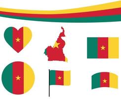 Cameroon Flag Map Ribbon And Heart Icons Vector Illustration Abstract