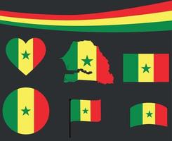 Bandera de Senegal mapa cinta y los iconos del corazón ilustración vectorial abstracto vector