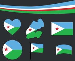 djibouti, bandera, mapa, cinta, y, corazón, iconos, vector, ilustración, extracto vector