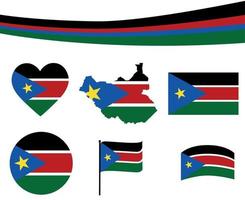 South Sudan Flag Map Ribbon Heart Icons Vector Illustration Abstract