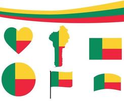 Benin Flag Map Ribbon And Heart Icons Vector Illustration Abstract