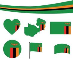 Zambia Flag Map Ribbon And Heart Icons Vector Illustration Abstract