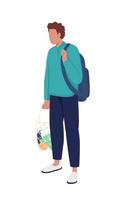 Young man with reusable string bag semi flat color vector character