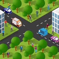 Isometric street people crossroads 3D illustration of a city vector