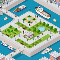 Isometric vector illustration of a modern city with people