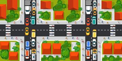 Road top view with highways many different vehicles. vector