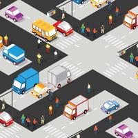 Isometric Crossroads intersection of streets of highways with traffic vector