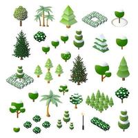 establecer isométrico 3d árboles bosque naturaleza elementos fondo blanco vector