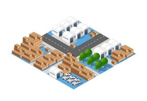 isométrica 3d ciudad módulo industrial fábrica urbana que vector