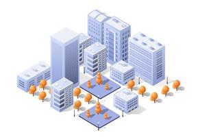 Isometric vector downtown skyscraper illustration of a modern