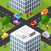 Isometric street people crossroads 3D illustration of a city vector