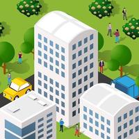 Isometric street people crossroads 3D illustration of a city vector