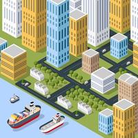 Isometric street people crossroads 3D illustration of a city vector