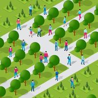 Isometric people walking lifestyle socializing in an urban vector