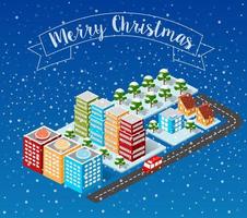 Winter Christmas landscape snow covered the futuristic isometric city vector
