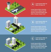 infografías de la ciudad en isométrica con rascacielos, calles y árboles. vector