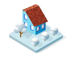 Christmas city isometric urban winter quarter in the snow vector