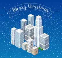 Winter Christmas landscape snow covered the futuristic isometric city vector