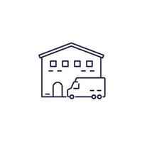 warehouse and van truck line icon, vector