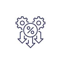 percent down, rate reducing line icon vector