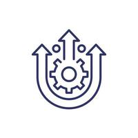 Integration, optimization line icon with gear and arrows vector