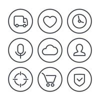 Basic web icons on white, line vector set