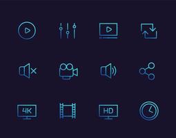 video player line icons set for apps and web, vector