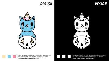 cat unicorn and skull, illustration for t-shirt, vector