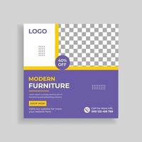 Modern Furniture Sale and Interior Social Media Post Template Design vector