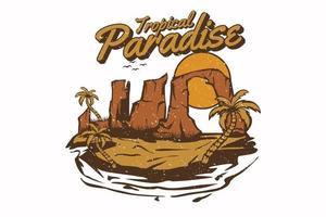 diseño de ilustración de dibujado a mano vintage de paraíso tropical vector