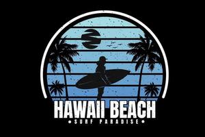 diseño de silueta de mercancía de paraíso de surf de playa de hawaii vector